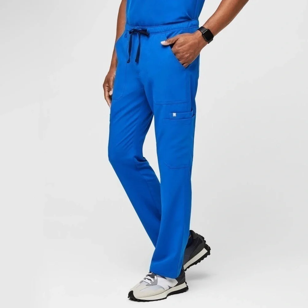Figs Cairo Cargo Scrub Pants Drawstring Zip Fly Nine Pockets Royal Blue XS